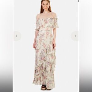 LoveShackFancy Plum maxi tiered off the shoulder silk Dress Size 4